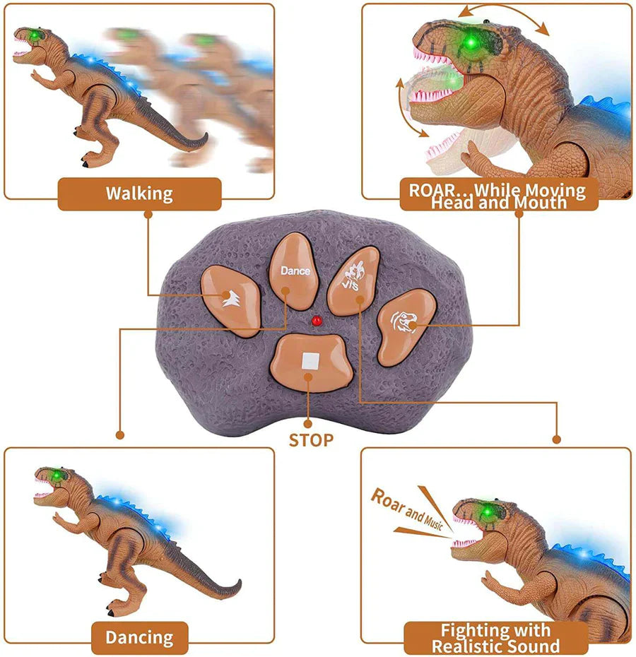 RC Dinosaur Toy with Multi-Color LED Lights and Roaring Movement, 17 Inch