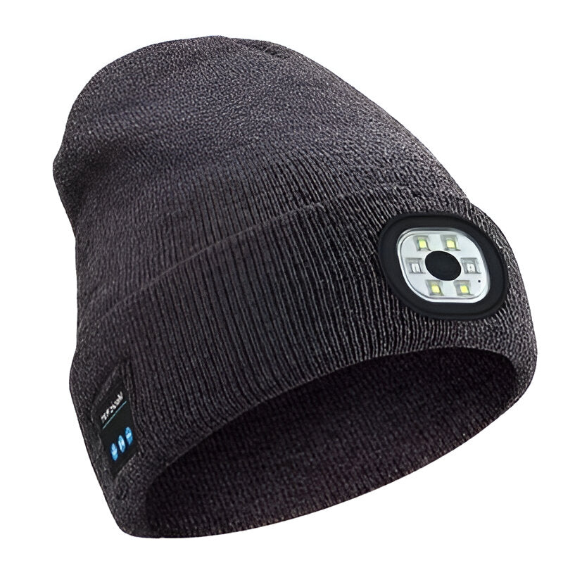 Bluetooth Beanie with LED Brim Light and Wireless Speakers, Rechargeable USB Battery