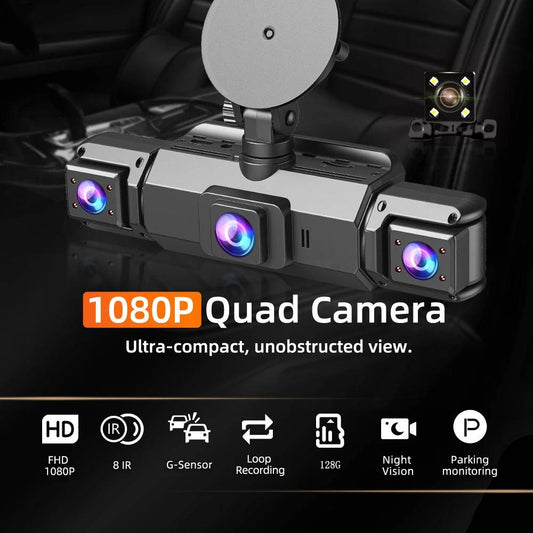 4-Channel Car Dash Cam with Night Vision and WiFi Live View, Front 1080P 170°