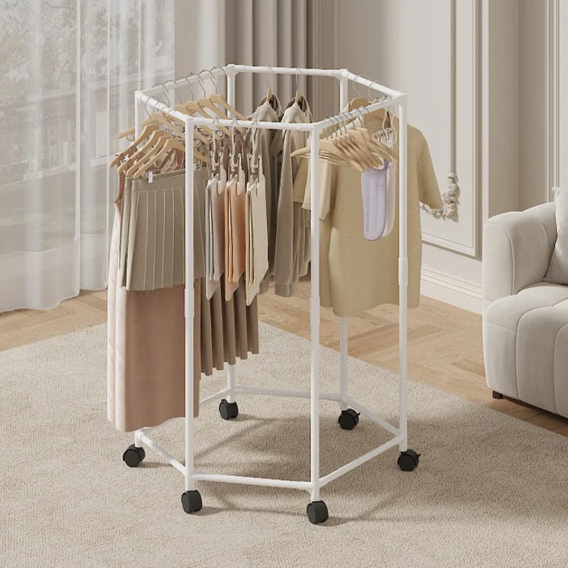 Hexagon Rotating Garment Organizer & Drying Rack – Movable Coat Hanger for Dorm & Home Use