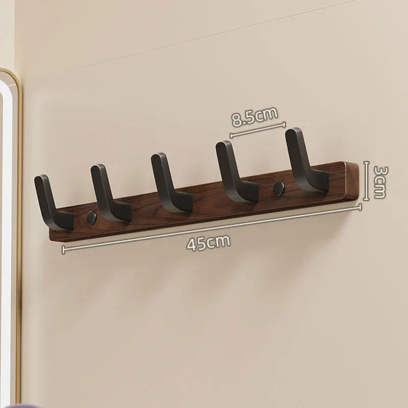 Wall-Mounted Coat Rack with Solid Wood Backplate and Reinforced Steel Hooks, Matte Black