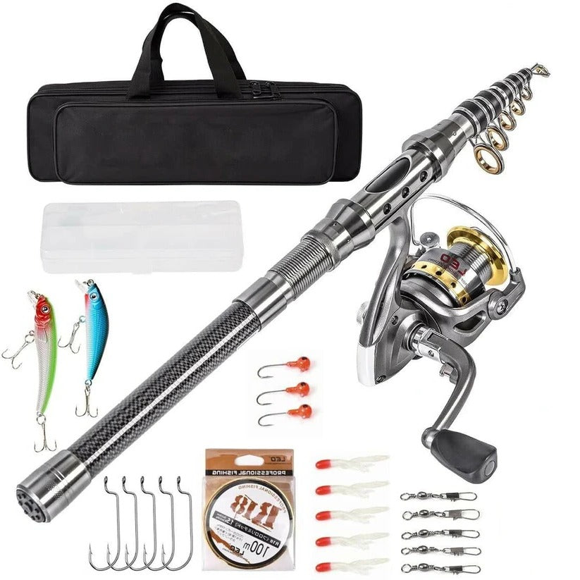Telescopic Fishing Rod Kit with Spinning Reel and 100m Line, Carry Bag Included