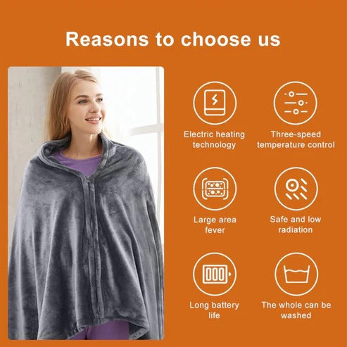 Heated Shawl with USB Power and Three Heat Settings, Removable Machine Wash Cover