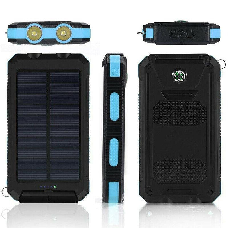 Solar Power Bank with 10000mAh Battery and Dual USB Ports, Integrated LED Flashlights