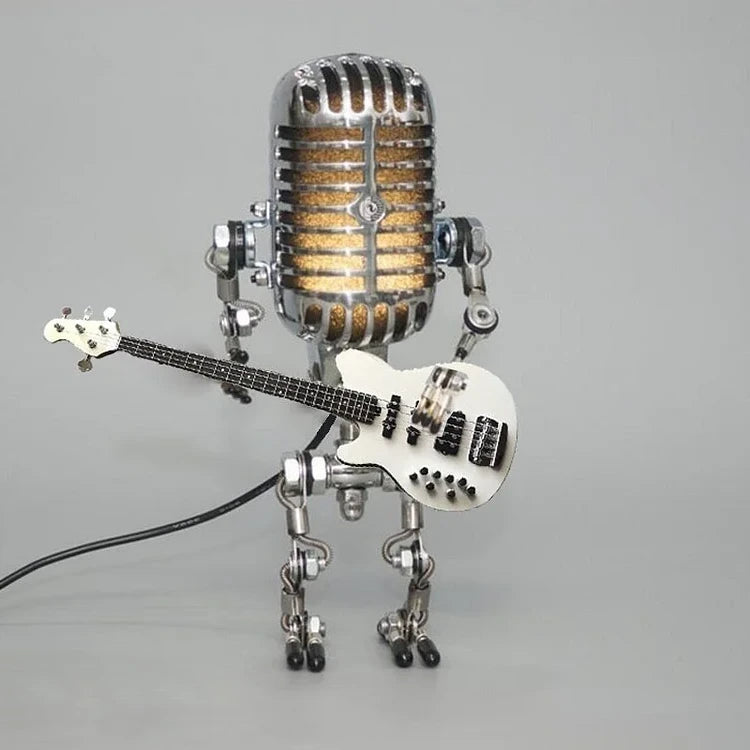 Retro Microphone Desk Lamp with Adjustable Joints and Mini Guitar Accessory, Metal LED Zolana