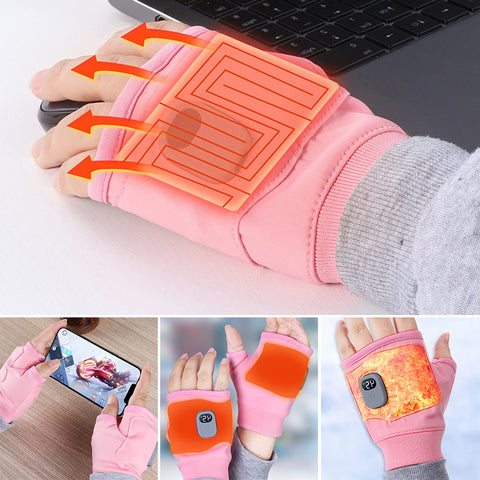 Heated Fingerless Gloves with USB-C Rechargeable Battery and 3 Heat Levels, One Size