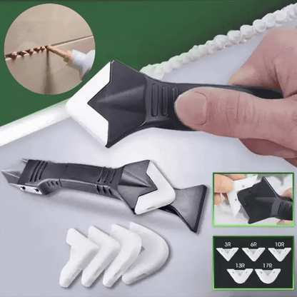 Caulk Removal Tool with Stainless Scraper and Four-Edge Rubber Blade, Non-Slip Handle