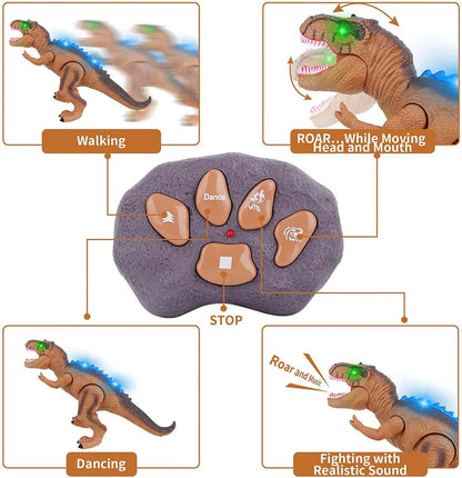 Remote Control Dinosaur Toy with Color LED Spikes and Roaring Sound, Walking Motion Zolana