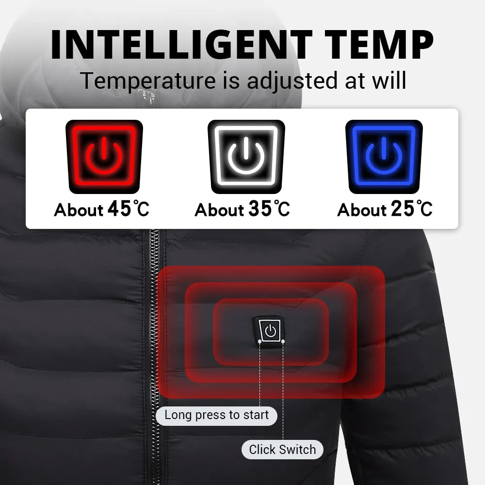 Heated Jacket with USB Charging and Unisex Fit, 3 Heat Settings
