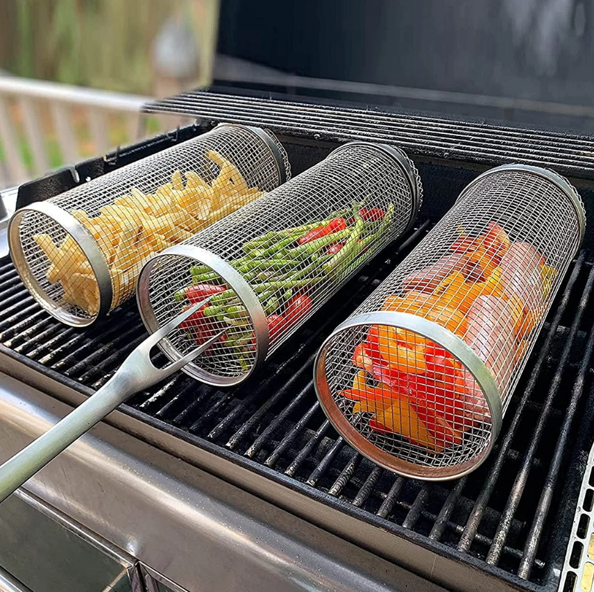 Rotating Grill Basket with 360-Degree Rotation and Stainless Steel for Rotisseries