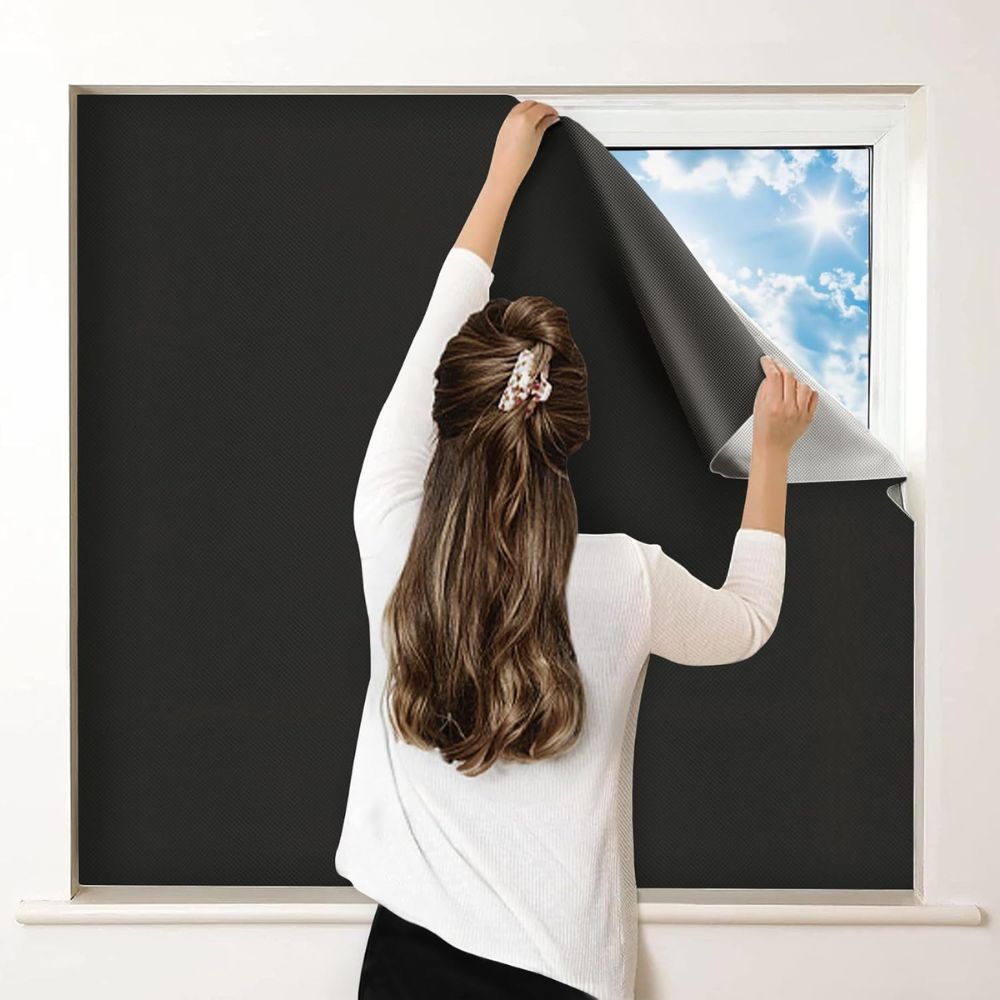 Blackout Window Film with Static Cling and Trim to Fit, Matte Black Full Blackout Panel Zolana