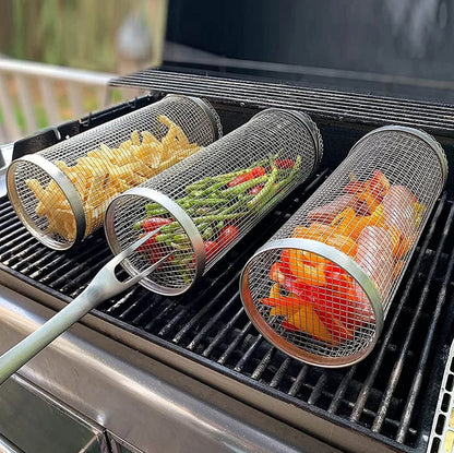 Rotisserie Grill Basket with 360 Degree Rotation and Hinged Loading Door, Stainless Steel Zolana