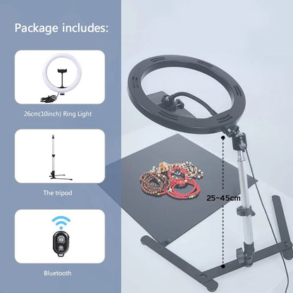 LED Ring Light with Adjustable Tripod and 360 Degree Phone Holder, USB Powered Zolana