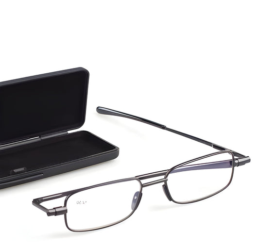Folding Reading Glasses with Ultra-Compact Fold and 90 Degree Spring Hinge, Slim Case