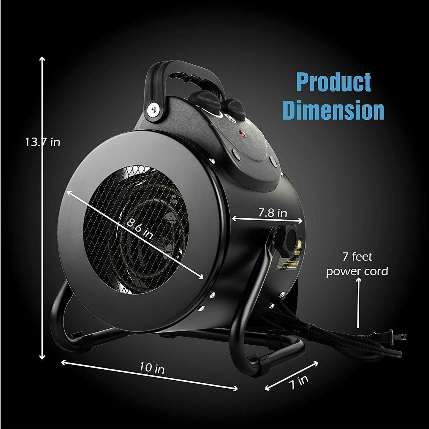Electric Space Heater with Fan and Thermostat, Metal Housing for Greenhouse