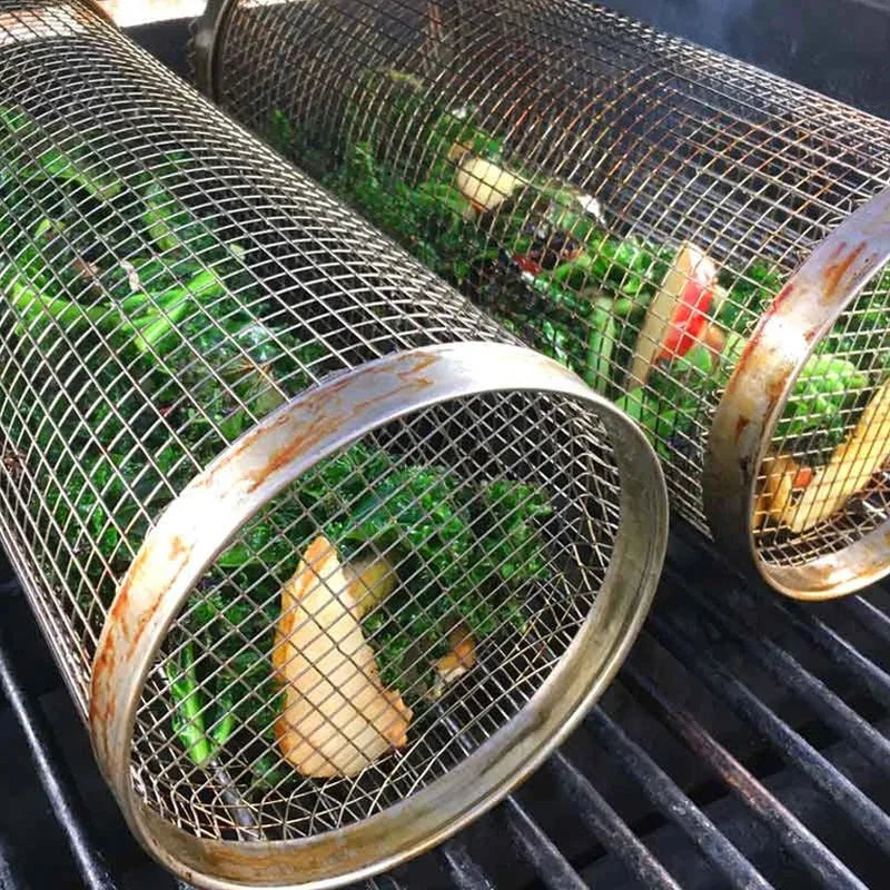 Rotisserie Grill Basket with 360 Degree Rotation and Hinged Loading Door, Stainless Steel Zolana