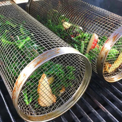 Rotisserie Grill Basket with 360 Degree Rotation and Hinged Loading Door, Stainless Steel Zolana