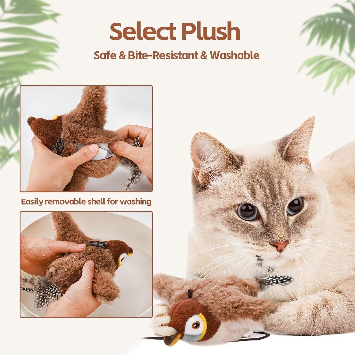 Motion-Activated Cat Toy with Lifelike Feather Tail and USB Rechargeable Battery