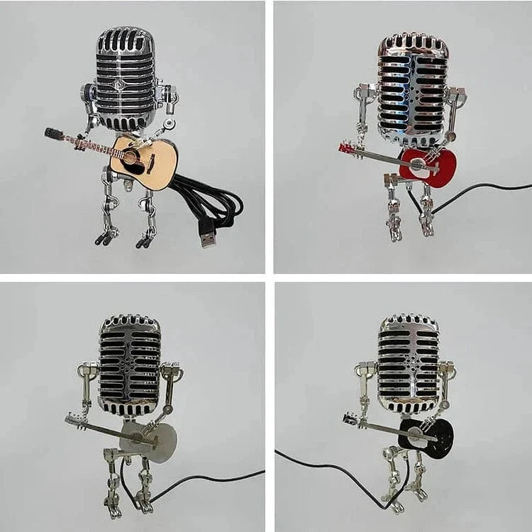 Retro Microphone Desk Lamp with Adjustable Joints and Mini Guitar Accessory, Metal LED Zolana