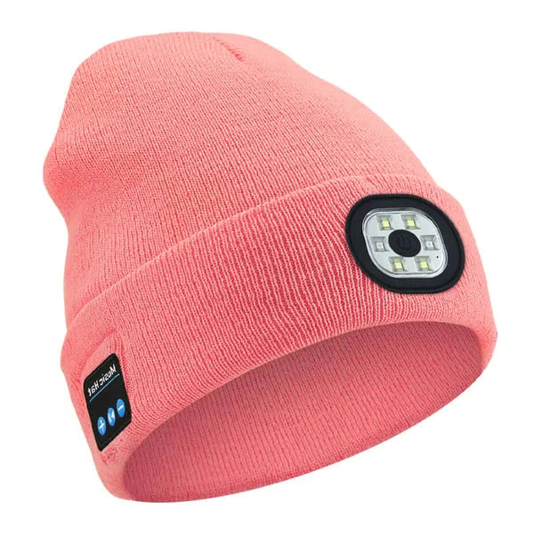 Bluetooth Beanie with LED Brim Light and Wireless Speakers, Rechargeable USB Battery