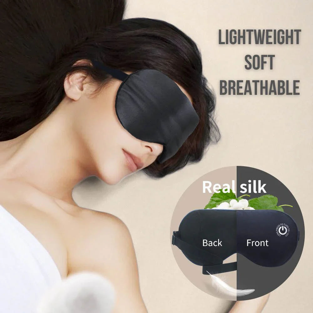 Heated Eye Mask with USB Rechargeable Battery and Soothing Vibration, Washable Silk Cover
