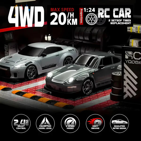 RC Drift Car with Four-Wheel Drive and Integrated LED Lights, Rechargeable Lithium Battery