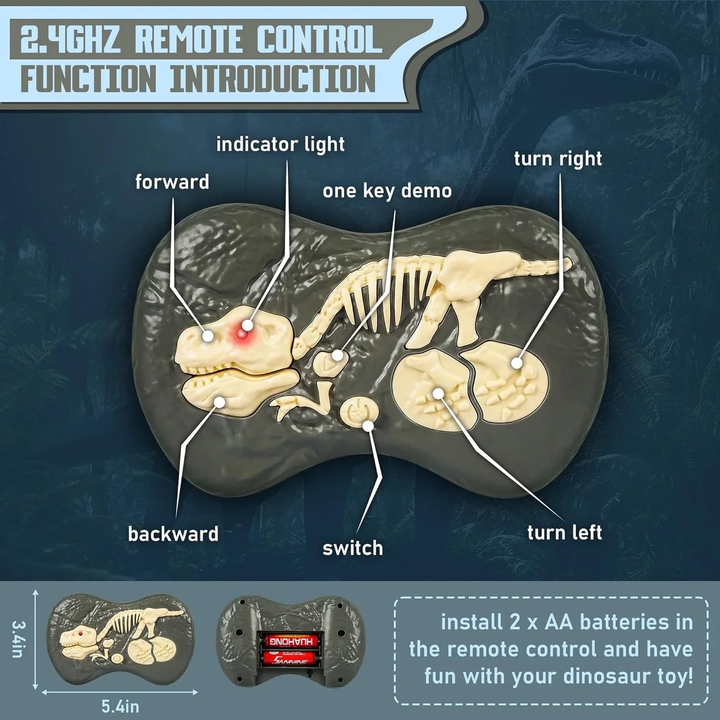 Remote Control Dinosaur Toy with Realistic Lights and Sounds, Rechargeable Velociraptor