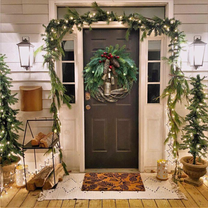 Christmas Wreath with Rustic Vine Base and Faux Greenery, 17 Inch