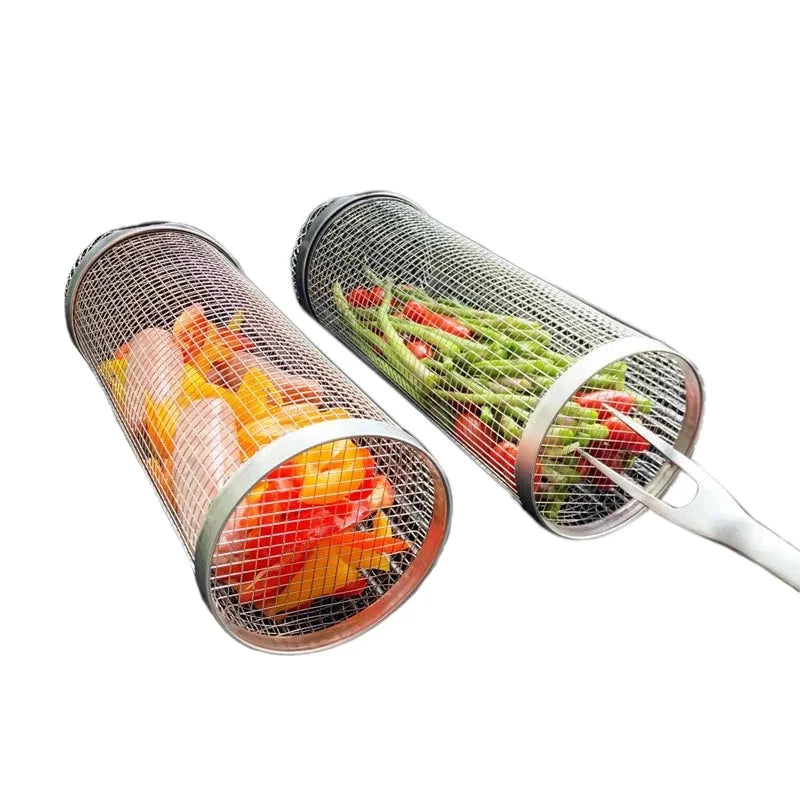 Rotisserie Grill Basket with 360 Degree Rotation and Hinged Loading Door, Stainless Steel Zolana
