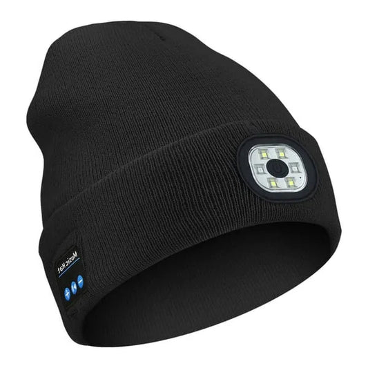 Bluetooth Beanie with LED Brim Light and Wireless Speakers, Rechargeable USB Battery