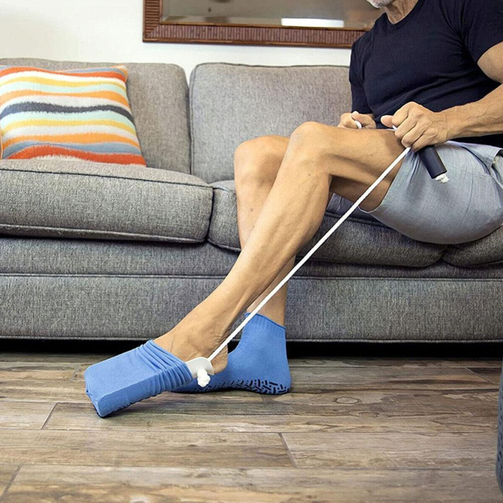 Sock Aid with No-Bend Design and Ergonomic Handle for Limited Mobility