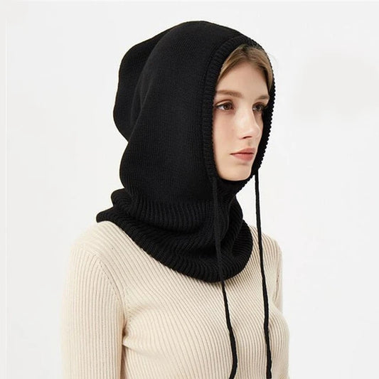 Cashmere Hooded Hat with Drawstring and Packable Knit, One Size Fits Most Zolana
