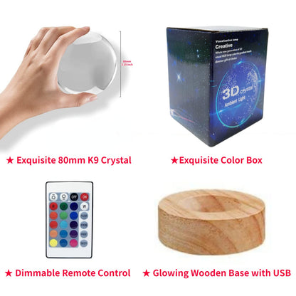 Axolotl 3D Crystal Lamp with Wooden Base and 16-Color LED, USB Powered 3.15 Inch