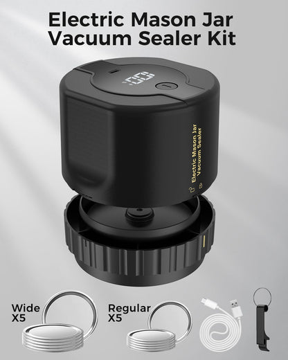 Jar Vacuum Sealer with Rechargeable Cordless Power and Universal Canning Lids, Quiet