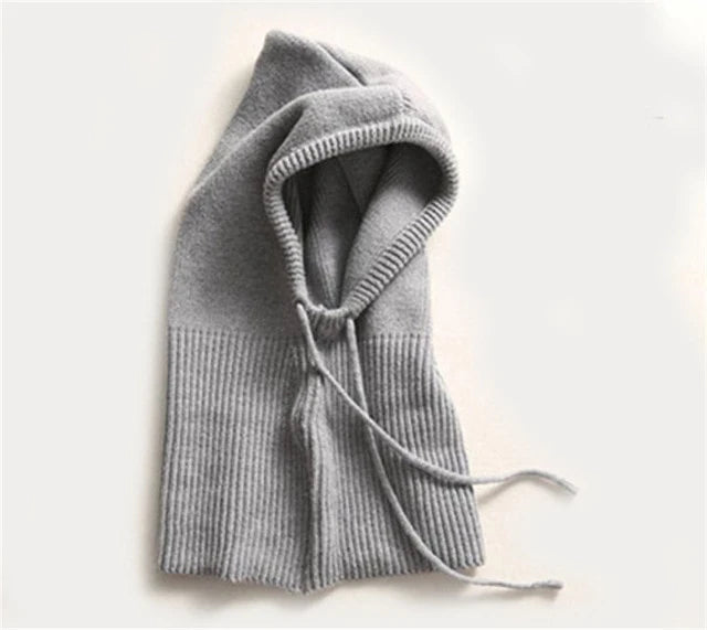 Cashmere Hooded Hat with Drawstring and Packable Knit, One Size Fits Most Zolana