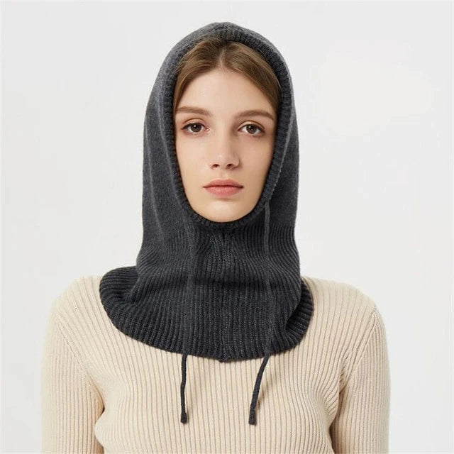 Cashmere Hooded Hat with Drawstring and Packable Knit, One Size Fits Most Zolana