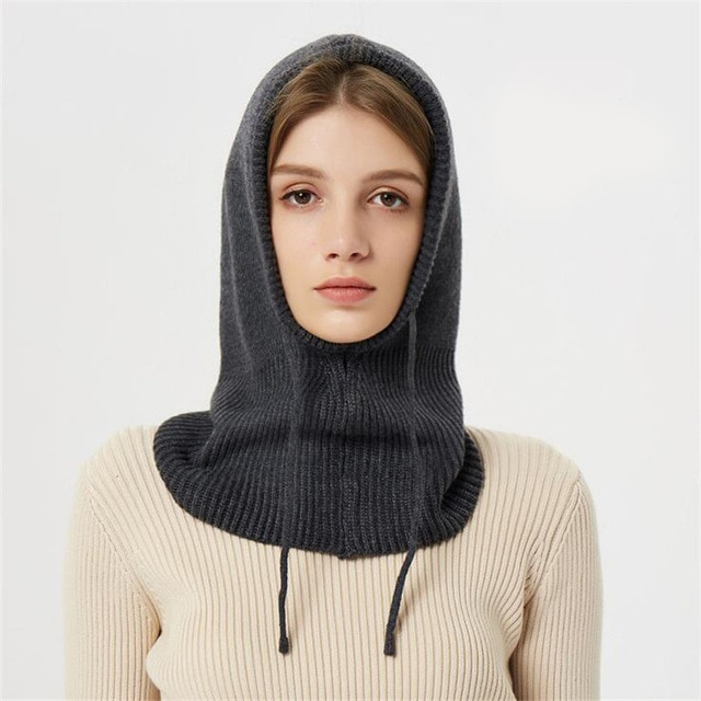 Cashmere Knit Hat with Adjustable Hood and Packable Lightweight Construction, Solid Pattern