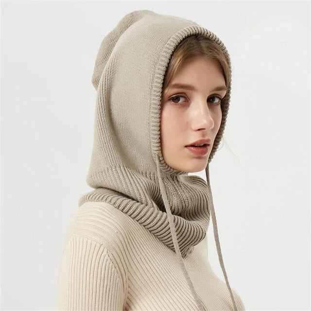 Cashmere Hooded Hat with Drawstring and Packable Knit, One Size Fits Most Zolana