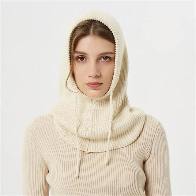 Cashmere Hooded Hat with Drawstring and Packable Knit, One Size Fits Most Zolana