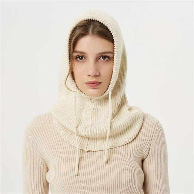 Cashmere Knit Hat with Adjustable Hood and Packable Lightweight Construction, Solid Pattern