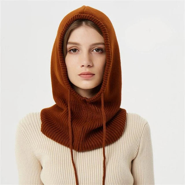Cashmere Hooded Hat with Drawstring and Packable Knit, One Size Fits Most Zolana