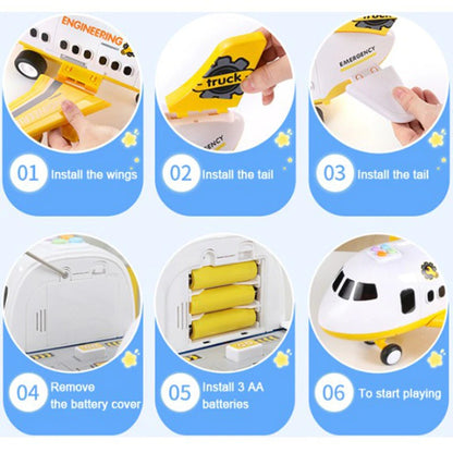 Airplane Play Set with Interactive Lights, Friction-Powered Plane and 20 Accessories