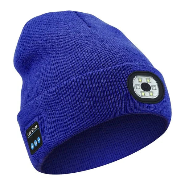 Bluetooth Beanie with LED Brim Light and Wireless Speakers, Rechargeable USB Battery