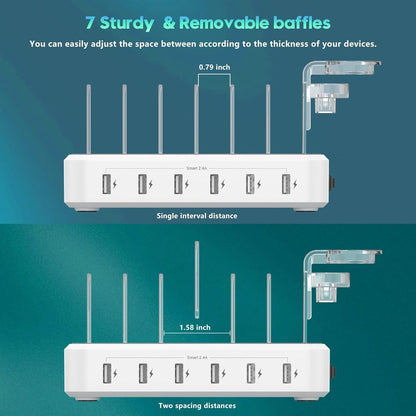 Multi Device Charging Station with 6 Slots and Smart Power Management, 60W Output Zolana