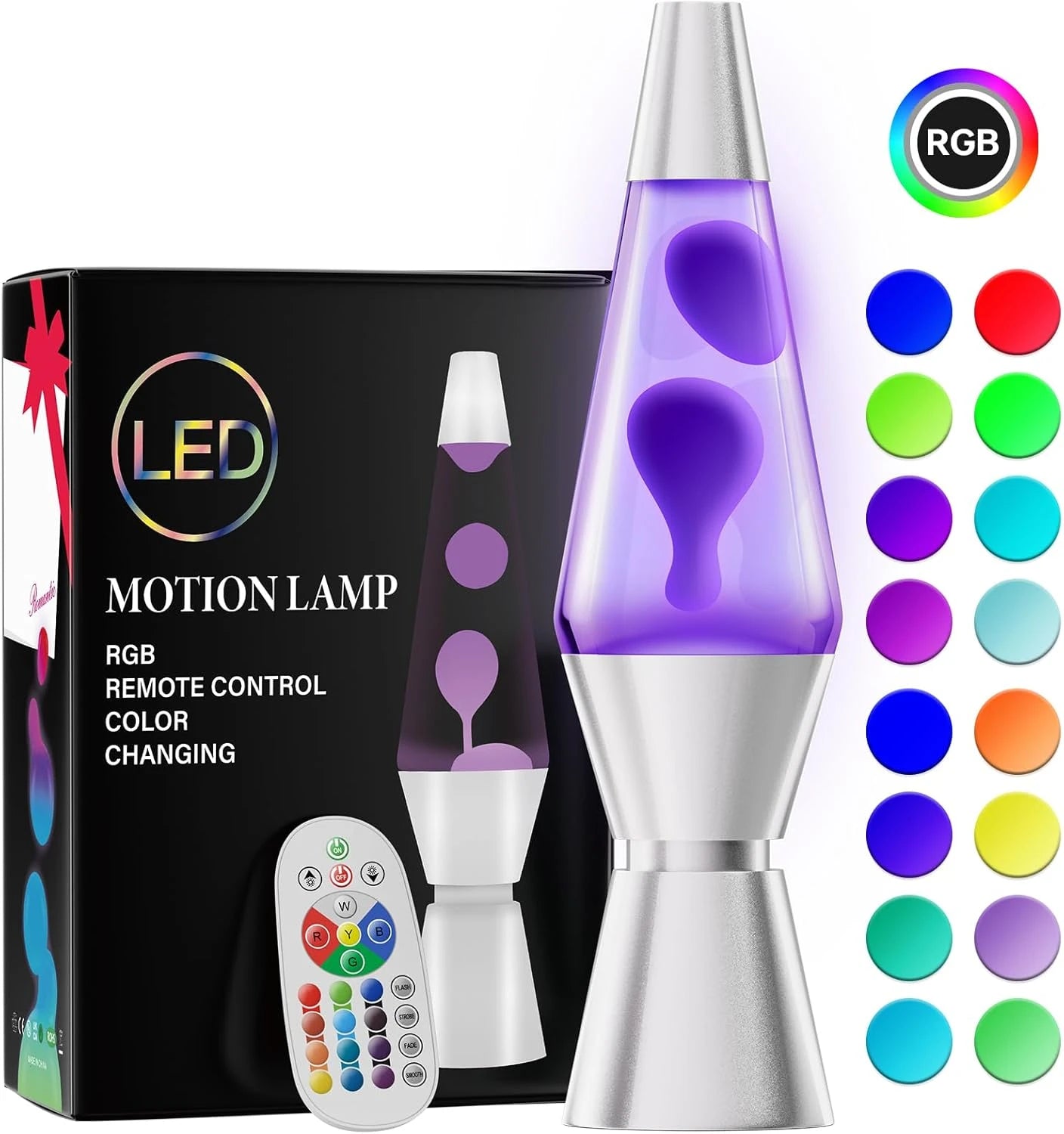 Ambient Motion Lamp with Energy-Efficient LED Base and Remote Control, 17 RGBW Colors Zolana