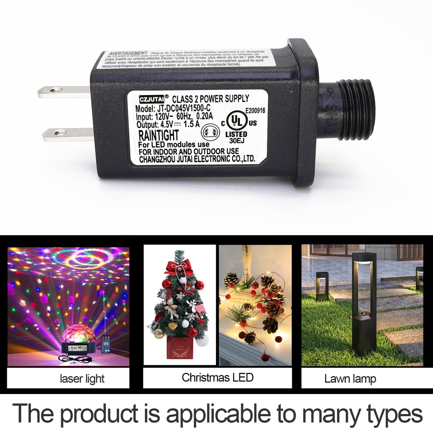 4.5V DC Power Adapter with 1.5A Output and Compact Black Housing, for Decorative Lights
