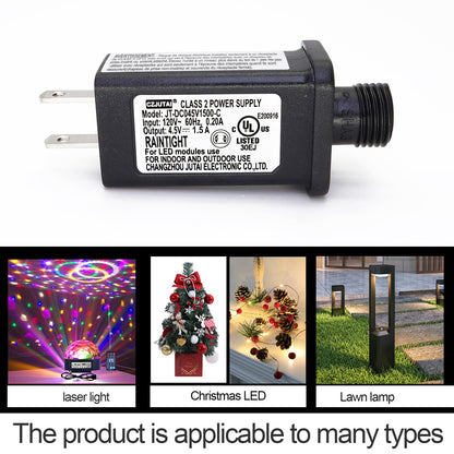 4.5V DC Power Adapter with 1.5A Output and Compact Black Housing, for Decorative Lights