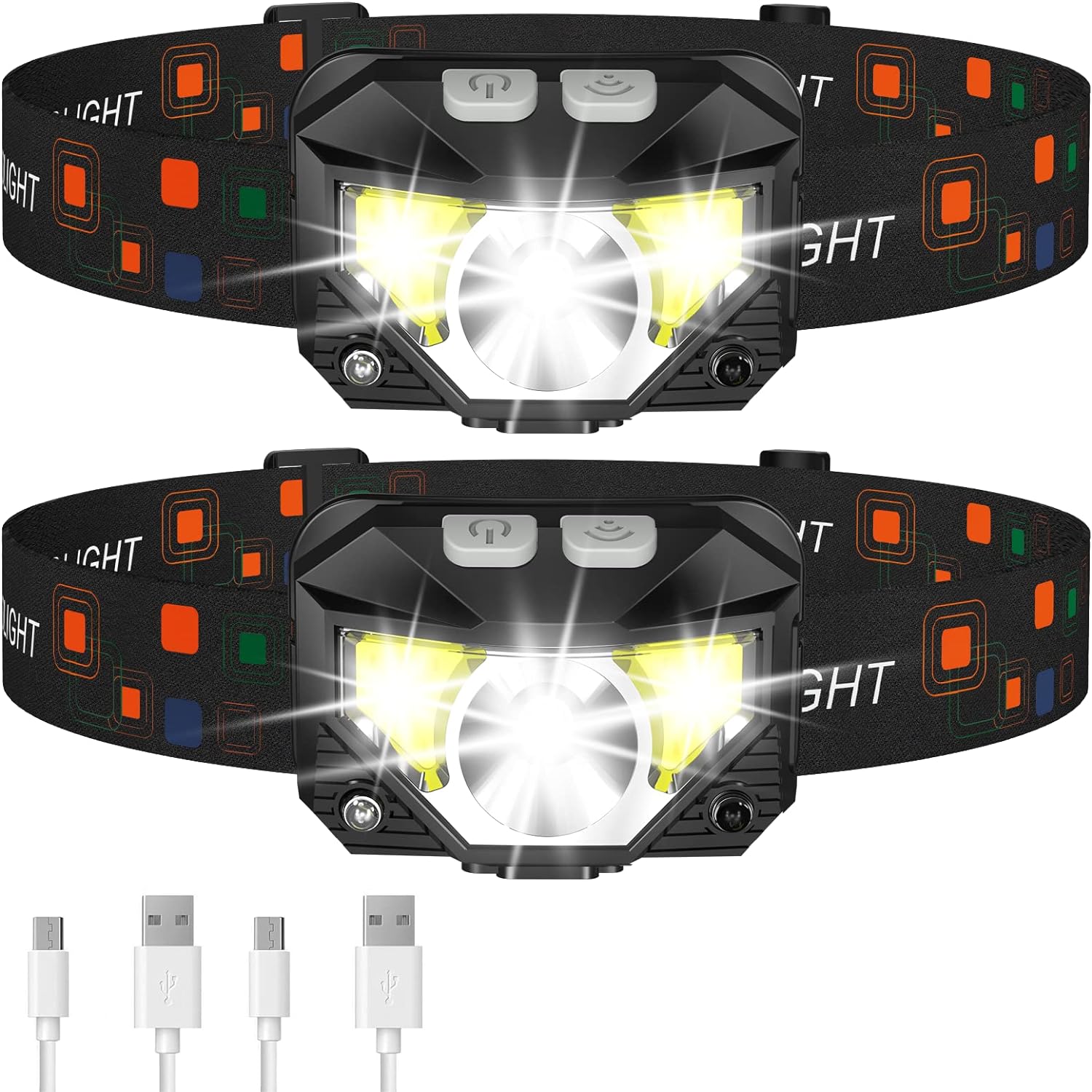 Rechargeable LED Headlamp with Motion Sensor and 1200-Lumen Beam, USB Charging, Pack of 2 Zolana