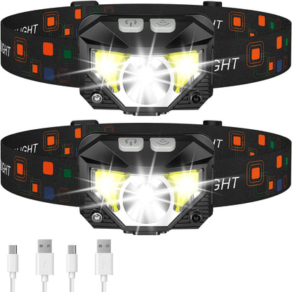 Rechargeable LED Headlamp with Motion Sensor and 1200 Lumen Output, 2-Pack