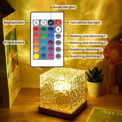 Ocean Wave Projector with 360 Degree Color Projection and Remote Control, Wood Finish